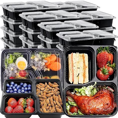 Meal Prep Container 3 Compartment, 50 Pack Meal Prep Containers with ...
