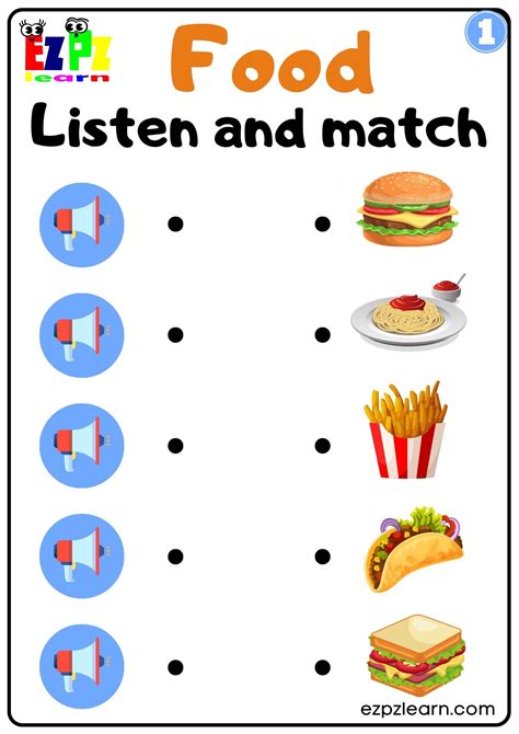 Interactive Food Worksheet Listen and Match the Correct Images Activity ...