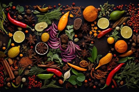 Premium AI Image | A mix of vibrant spices and herbs arranged in a ...