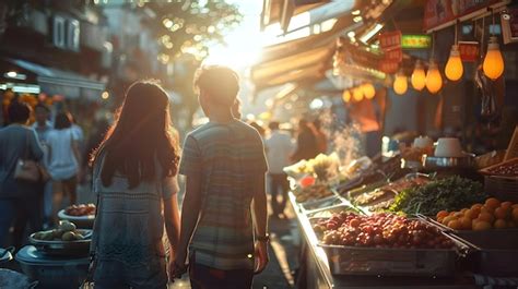 Premium Photo | Authentic street food market exploration Couple ...