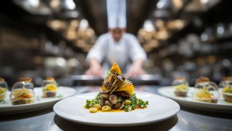 Premium Photo | Chef decorating gourmet dish in restaurant kitchen