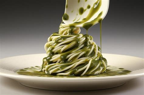 Artful Pesto Drizzle on Porcelain | Premium AI-generated image