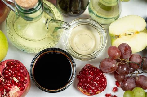Different Types of Vinegars among Fruits. Stock Photo - Image of bottle ...