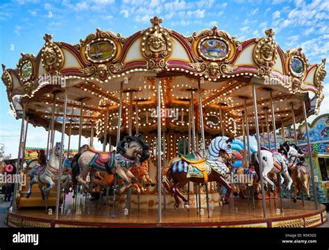 carousel details in amusement park Stock Photo - Alamy