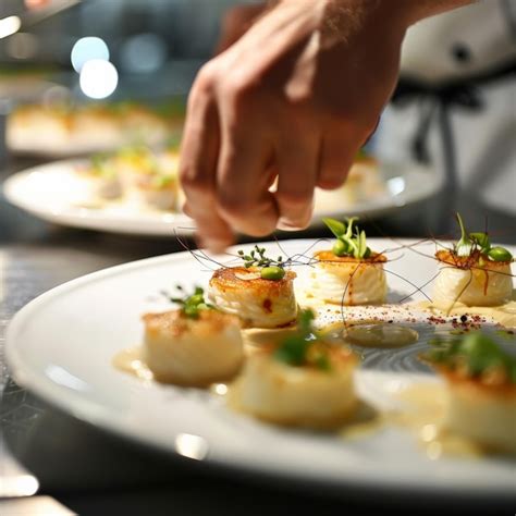 A closeup of a dish being plated by a celebrity chef highlighting their ...