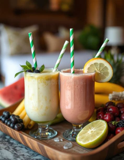 Refreshing Fruit Smoothies Served with Vibrant Garnishes in a Cozy ...