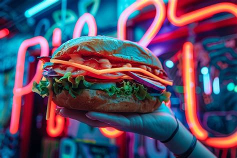 Free Photo | Close up on street food in neon light