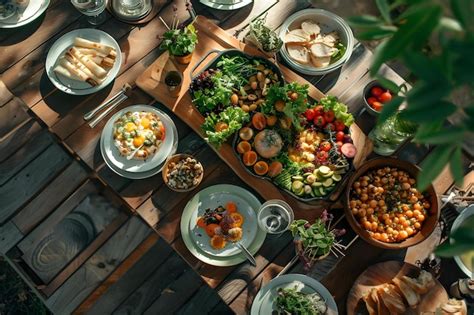 High Angle Table Full Of Delicious Food Arrangement | Premium AI ...