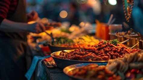 Vibrant Street Food Stall in Evening Market. Stock Photo - Image of ...