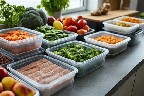 Meal Prep Containers Featuring Fresh Vegetables and Grains Stock Photo ...