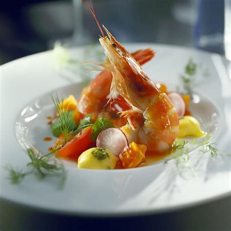 Gourmet Shrimp Dish with Fresh Herbs and Garnishes | Premium AI ...
