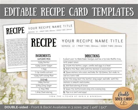 EDITABLE Recipe Card Template Recipe Template Recipe Cards - Etsy UK