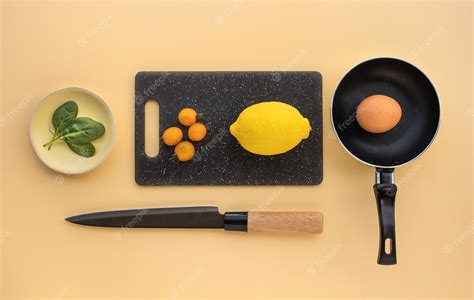 Premium Photo | Top view of cooking set ingredients on table background