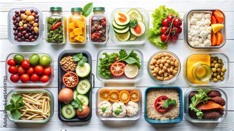 Healthy meal prep with colorful fruits and vegetables in containers on ...