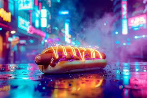 Free Photo | Close up on street food in neon light