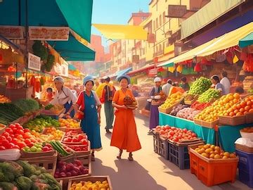 Premium Photo | Bustling market scene with vibrant stalls colorful ...