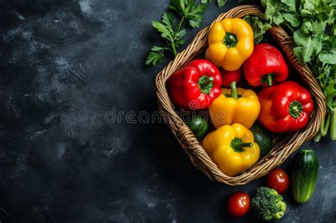 Freshly Harvested Vibrant Vegetables Arranged in a Basket on a Dark ...