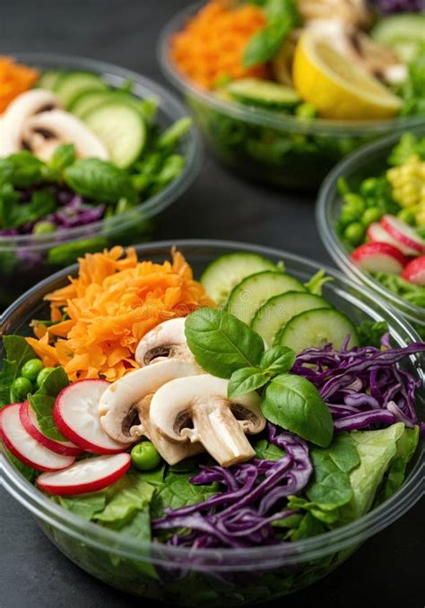 Colorful Salad Bowls for Healthy Meal Prep Stock Illustration ...