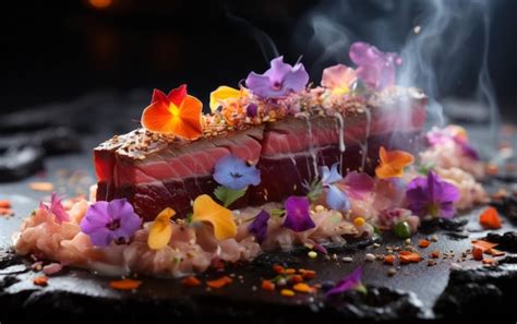 Premium AI Image | Vibrant Colors and Textures on a Plate of Gourmet Food