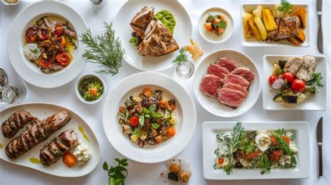 A Beautifully Plated Gourmet Meal Featuring a Variety of Dishes ...