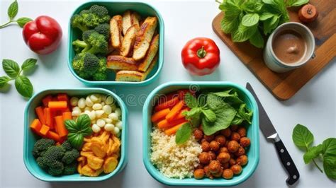 Colorful and Healthy Meal Prep with Fresh Vegetables, Grains, and Plant ...