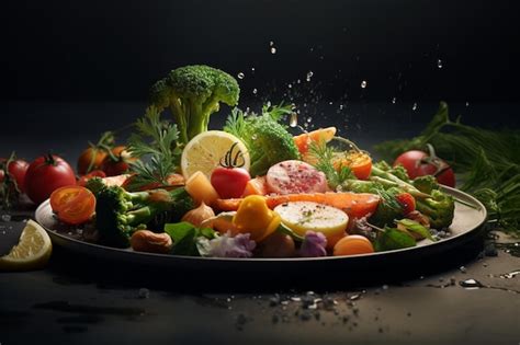 Healthy food photography on artistically presented gourmet plates ...