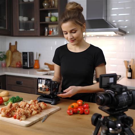 Premium Photo | A housewife is making a video of a food tutorial to teach