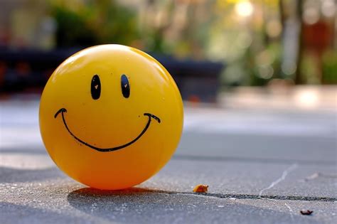 Smiling face on a yellow ball The concept of happiness and joy ...