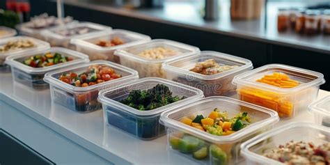 Colorful Meal Prep Containers Line a Modern Kitchen Counter. Fresh ...
