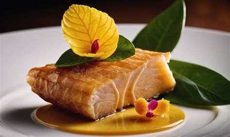A Close-up of a Beautifully Plated Fish Dish with a Yellow Flower ...