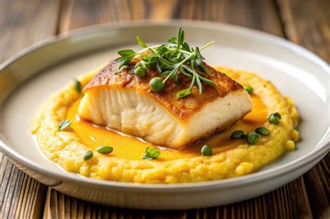 Pan-seared Fish Fillet with Creamy Mashed Yellow Vegetables and Herb ...