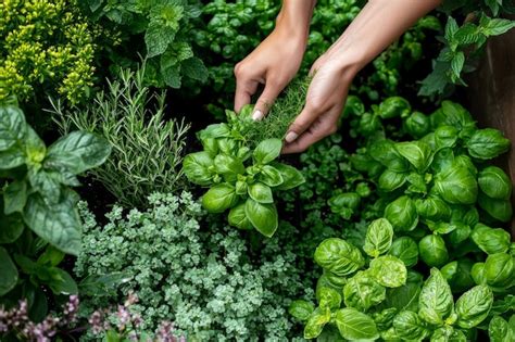 Harvesting Fresh Herbs in a Vibrant Kitchen Garden for Culinary and ...