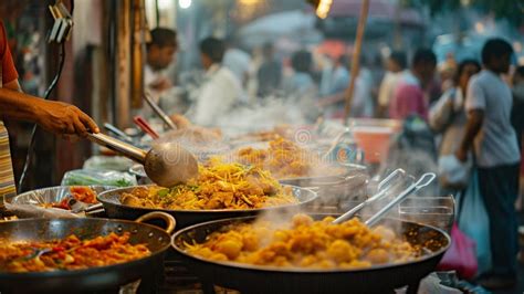 .a Candid Shot of a Street Vendor Preparing Traditional Street Food ...