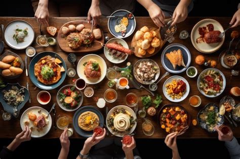 Premium AI Image | Top view of group of people having dinner together ...