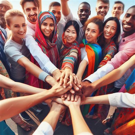 A diverse group of people from different cultures coming together for a ...