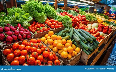 Colorful Display of Fresh Produce at a Local Market Stock Illustration ...