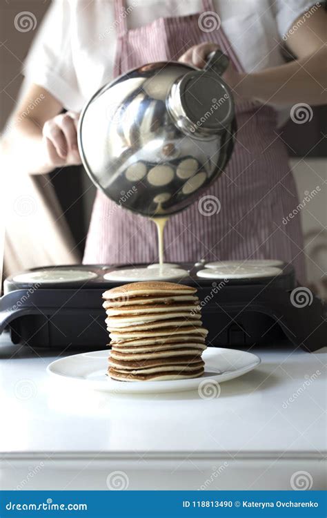 The Cooking Process in the Kitchen. Steps of Making Cooking Panc Stock ...