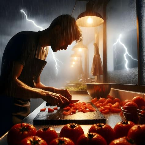 Premium Photo | In the dimly lit kitchen under the flickering ...