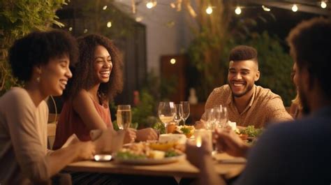 Premium Photo | Diverse group of multiethnic friends enjoying meal ...