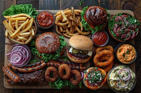 Rustic Junk Food Assortment Close-up Stock Illustration - Illustration ...