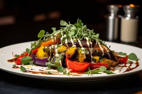 Beautifully Plated Vegan Dish, Vibrant Colors and Textures Stock ...