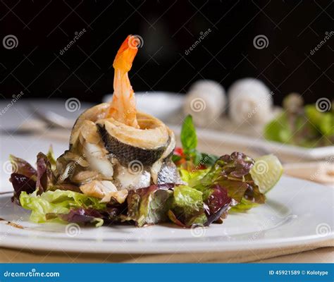 Close Up Appetizing Sea Food Recipe on Vegetables Stock Image - Image ...