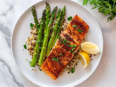 AI generated Grilled salmon quinoa and steamed asparagus omega 3 rich ...