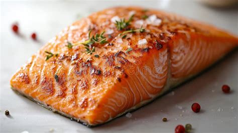 Perfectly Seared Salmon Fillet. Crispy Golden Crust on White Background ...