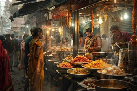 An Indian Street Food Stall Bustling with Customers the Air Filled with ...