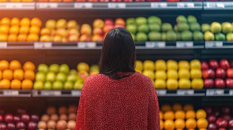 Person choosing fresh fruits at grocery store colorful background ...