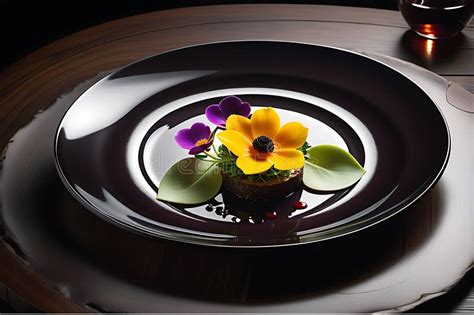 Gourmet Dish Elegantly Presented on a Fine Dining Plate, Centered on a ...