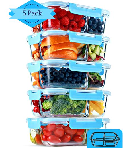 Buy 3 Compartment Glass Meal Prep Containers (5 Pack, 32 oz) - Glass ...