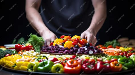Premium AI Image | Preparing Colorful Vegetable Platter in Kitchen