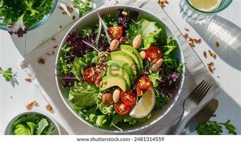 Vibrant Healthy Salad Featuring Fresh Greens Stock Photo 2481314559 ...
